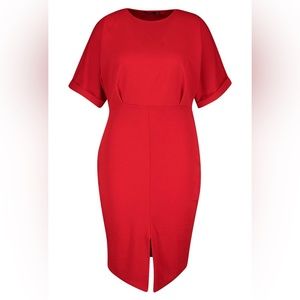 Plus Size 14 Front Split Red MIDI Dress